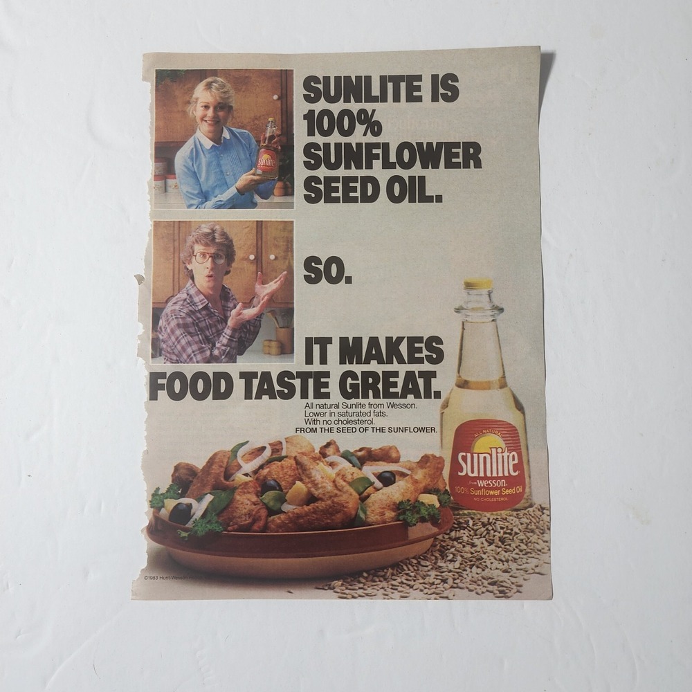 Vintage Print Ad Sunlite by Wesson Sunflower Seed Oil clipping 1983 8x10.5